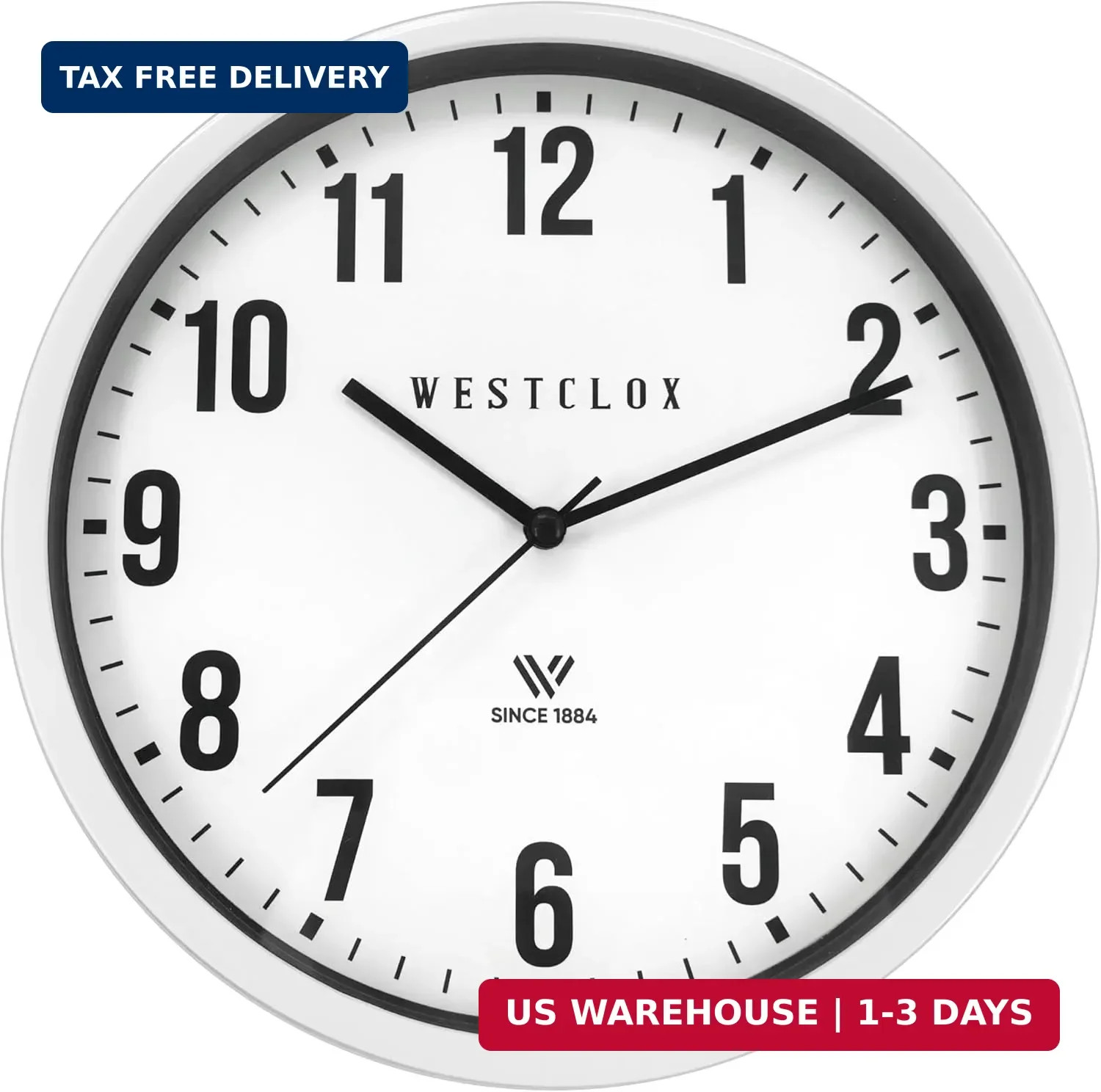 Westclox Classic Wall Clock, 9 Inch White Frame Analog Clock with Easy to Read D