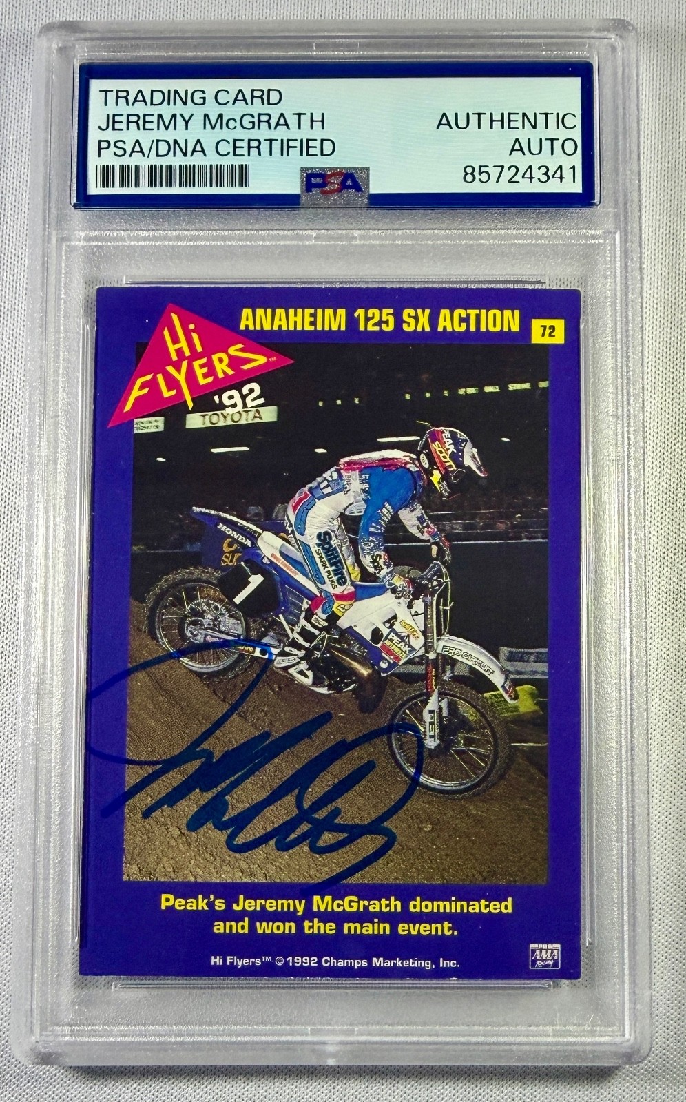 1992 Hi Flyers Champs Jeremy McGrath 7x Champion Signed Auto Card #72 PSA DNA