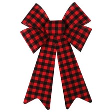 Buffalo Plaid Christmas Bow - Red and Black Check Decorative Fluffy Bow - 8.7 In