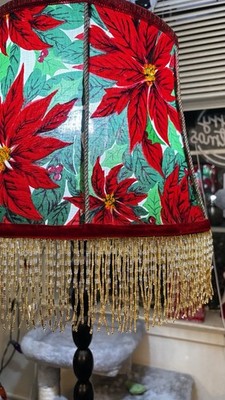 This one-of-a-kind Poinsettia & Pine needle lampshade