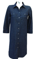 Talbots Shirt Dress Sz 2 Blue Denim 100% Cotton Button Front 3/4 Sleeves