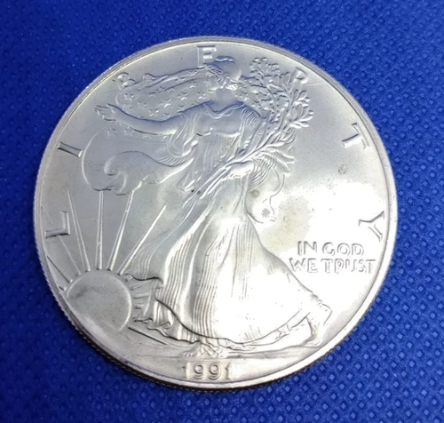 1991 American Silver Eagle Uncirculated With Spots (B6)