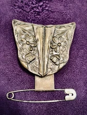 Chatelaine Belt Slide With Safety Pin.  Silver Plate Over Brass