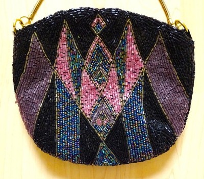 Promod Handtasche WIE NEU Perlen Theater Party Umhängetasche Damen schwarz bunt