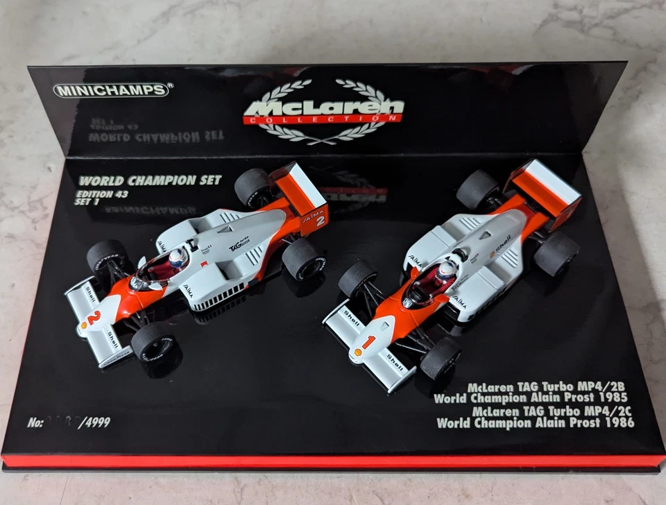 Minichamps McLaren Tag Turbo Champion Set MP4/2B & 2C 1985 & 1986 Alain Prost - Image 3 of 4