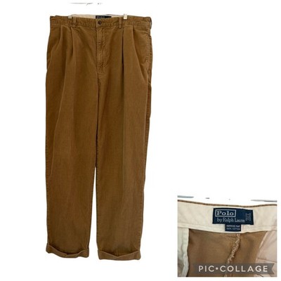Polo Ralph Lauren Hammond Pant VTG 35x30 Brown Corduroy Pleated Cuffed Trousers