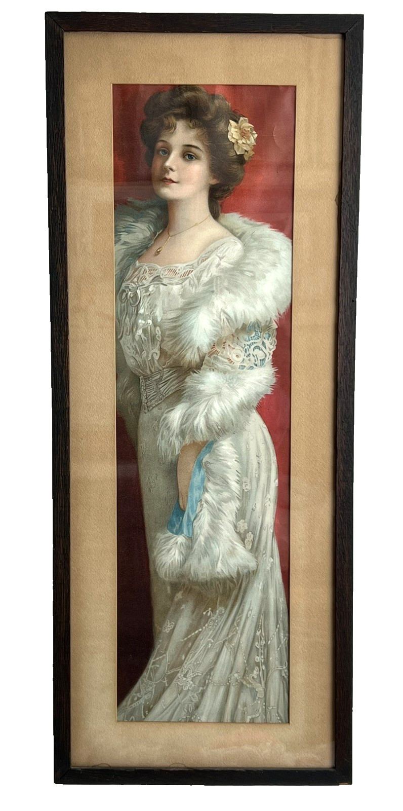 Antique Original Walk-Over Boot Shoes Advertising Yard Long Lady Frame Wavy Glas