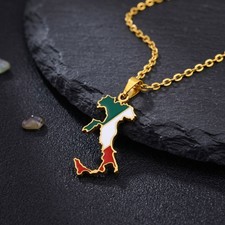 Edelstahl Kette Damen Herren Anhänger Italien Urlaub Schmuck Flagge Geschenk Neu