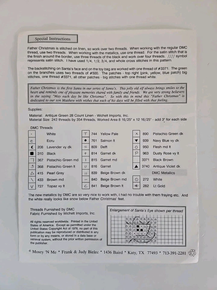 Mosey 'N Me FATHER CHRISTMAS Santa Counted Cross Stitch Pattern 1993 - Image 3 of 4