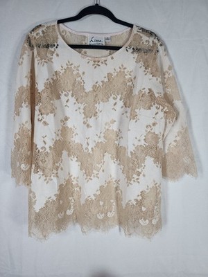 Linea by Louis Dell'Olio Womens Delicate Inset Lace Top Solid Ivory Size 16W