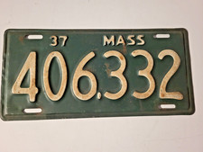 Vintage 1937 Massachusetts License Plate Tag # 406.332