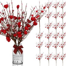 24 Pcs Valentine's Day Artificial Berry Flower Stems Heart Shape Floral Picks...
