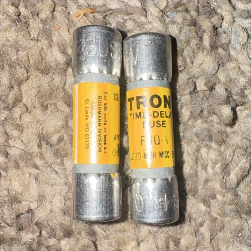 Bussmann TRON F-0-1 1A 125V AC Time-Delay Type T Cartridge Fuse 2Pk