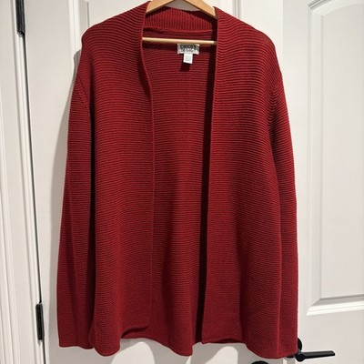 Chicos Open Front Brick Red Cardigan Size 2