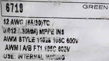 Alpha Wire 6718 #12awg EcoWire mPPE Tinned Copper Hook Up Wire 600V Green /25ft