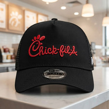 Black Mesh Trucker Cap with Red Embroidered Chick-fil-A Logo – Adjustable Snapba