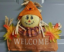 Welcome Scarecrow Door Hanging Sign - Fall - Color Is Orange