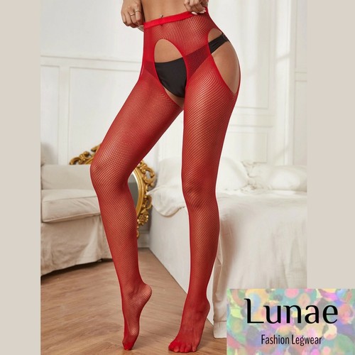 Fishnet suspender tights crotchless 