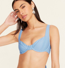 J. Crew Bikini Top 34A Blue Ribbed Cross-Back Underwire BC109
