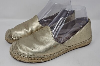 Sam Edelman Kesia Gold Leather Rounded Toe Slip On Espadrilles Classic Size 
