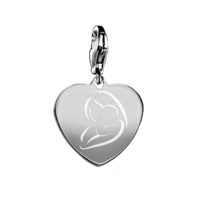Charm Herz Anhänger  Mutter/Kind mit pers. Gravur auf Rückseite-Silber 925