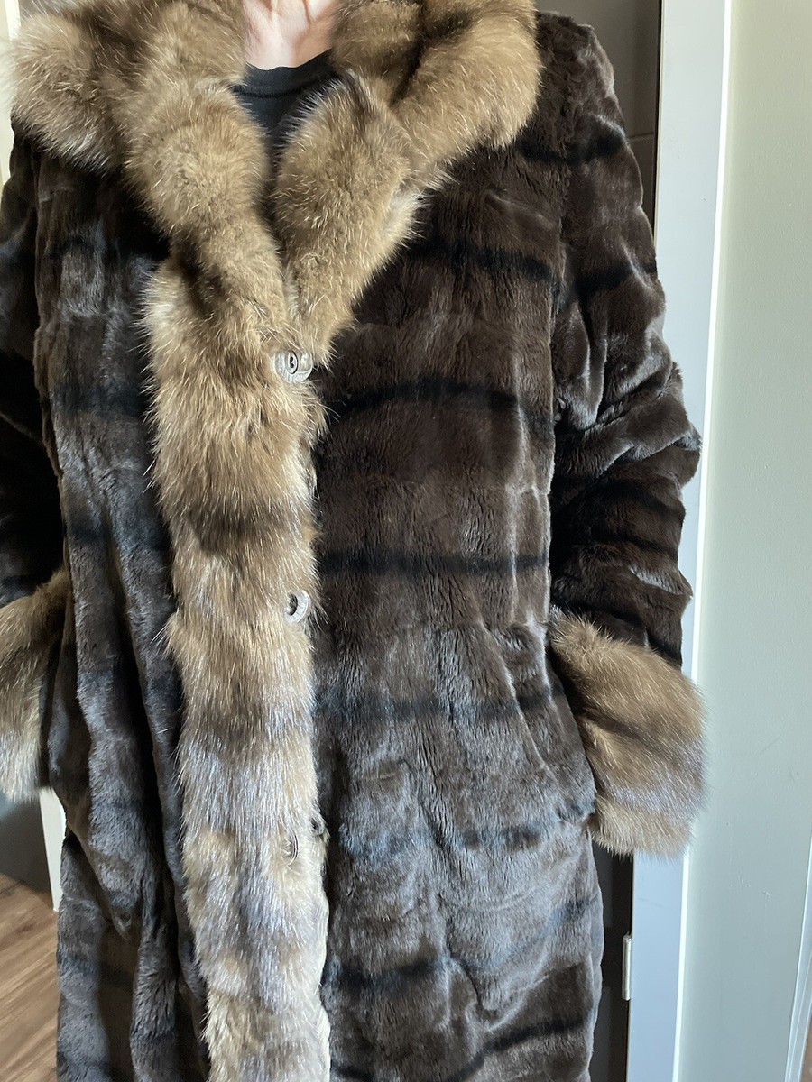 DENNIS BASSO REVERSIBLE SHEARED MINK COAT SABLE FUR COLLAR TRIM