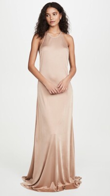 Alexis Xaverie Dress Tan Long Gown Gold Straps Open Back Party L NWT $696 |  eBay