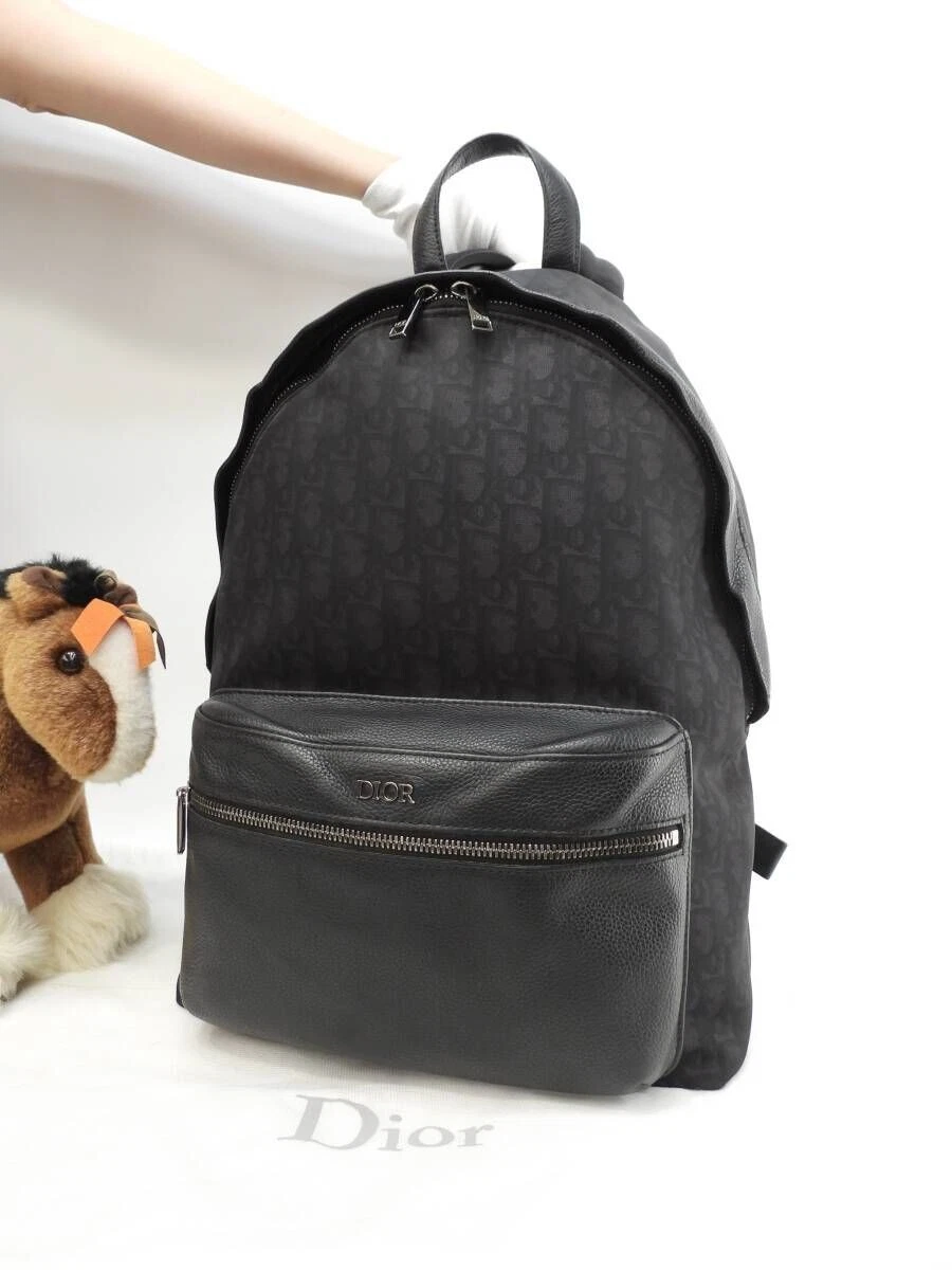 Christian Dior Sac à Dos Cavalier Trotteur Noir Nylon Cuir Homme Authentique
