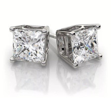 2.40 Ct Princess Cut VVS1/D GRA Moissanite Stud Earrings 14K Solid White Gold