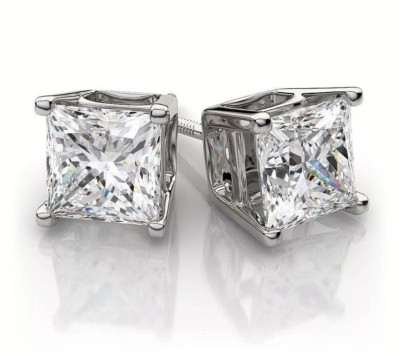 3 kt Princess Cut FL/D GRA Moissanit Ohrstecker 14 K massiv Weißgold 6,5 mm