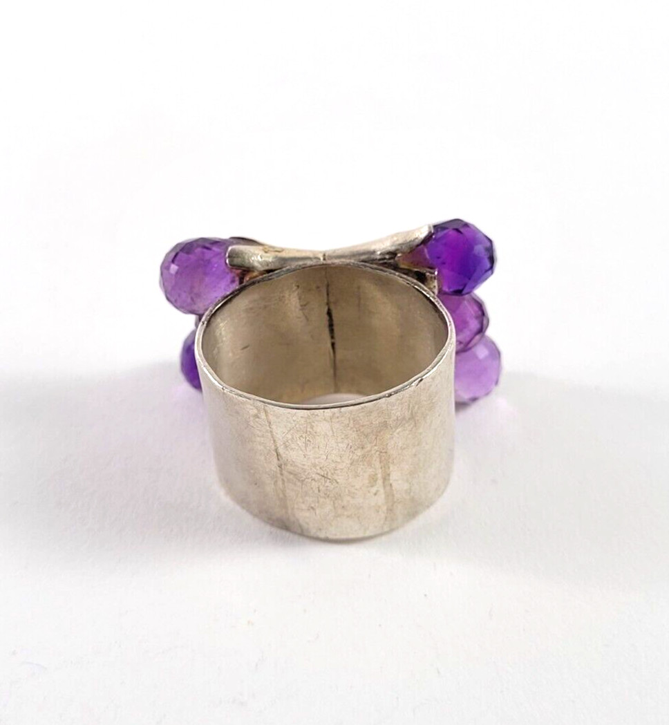 Multi Briolette Amethyst Silver Ring US Size 8.5 - image 6