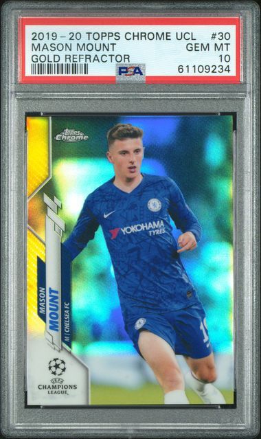 MASON MOUNT 2019-20 TOPPS CHROME UCL GOLD REFRACTOR RC #D 46/50 PSA 10 GEM MINT