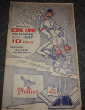 1947  Phillies vs. Cubs ~ Scorecard No. 2 First Division ~ Scored Rain Out