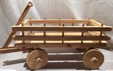 Vintage Handmade Folk Art Small Natural Wood Cart With Steering Front Axle