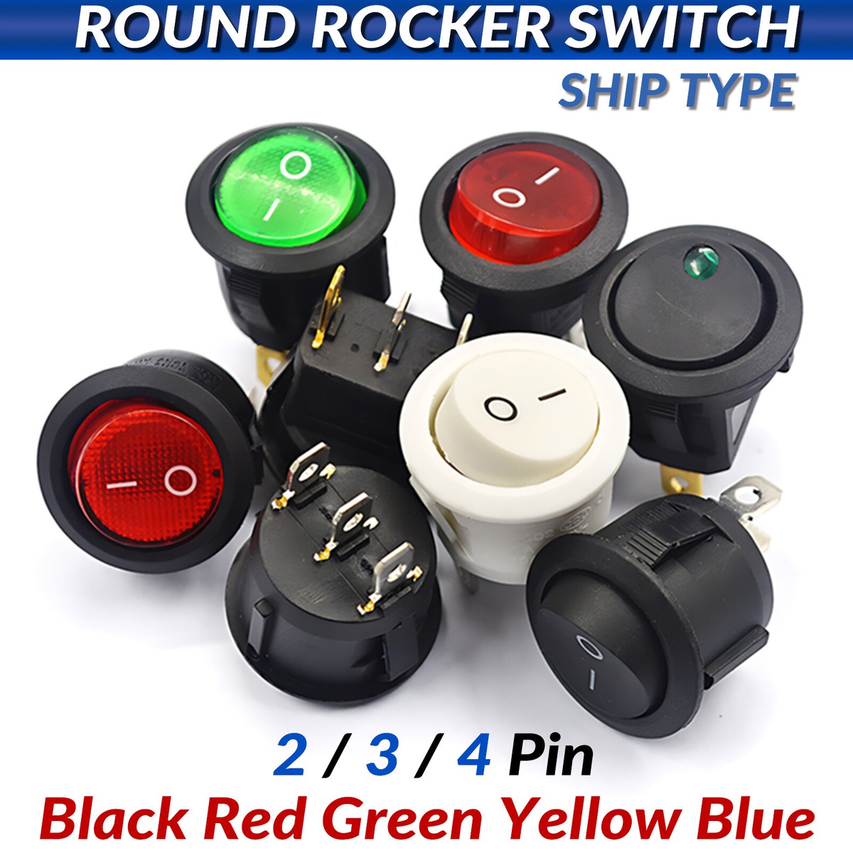 ON/OFF Round Rocker Switch 20mm illuminated 2/3/4/6Pin Red Yellow