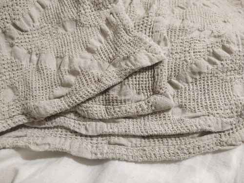 large flax blanket bedspread coverlet textured 79 x 94 inch linen cotton blend - Picture 7 of 9