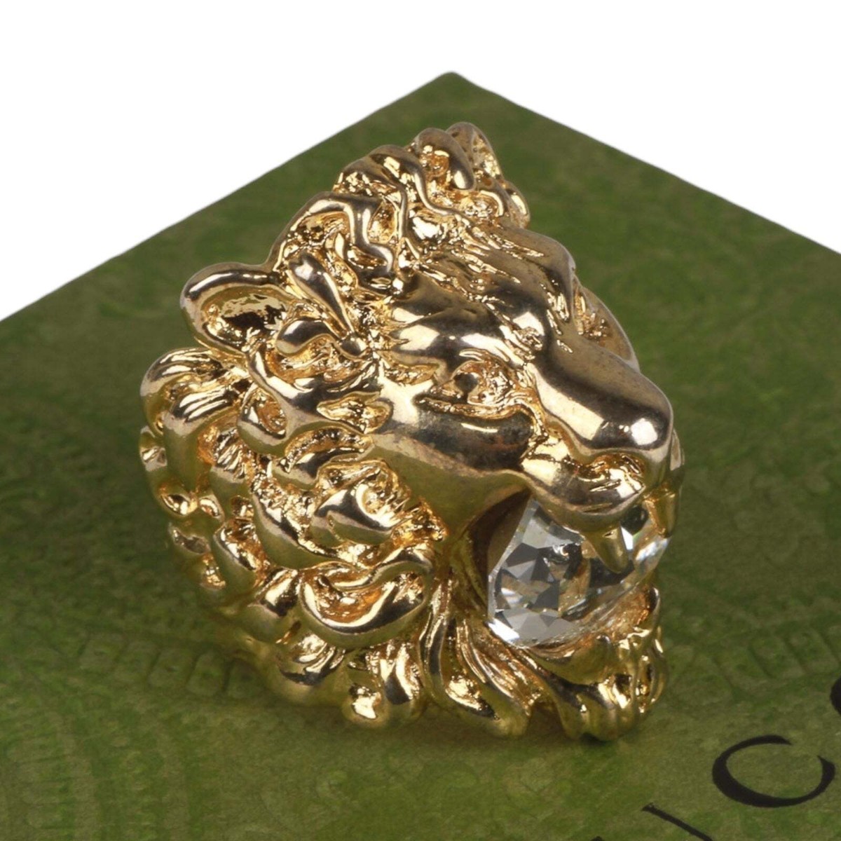 Authentic Gucci Lion Head Motif Crystal Ring In Gold | eBay