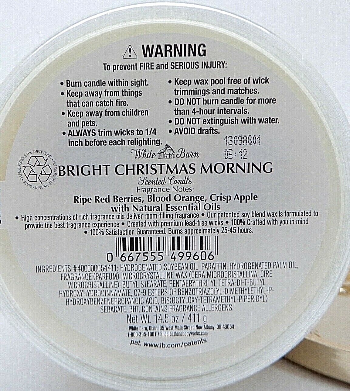 BATH & BODY WORKS WHITE BARN BRIGHT CHRISTMAS MORNING SCENTED 3 WICK