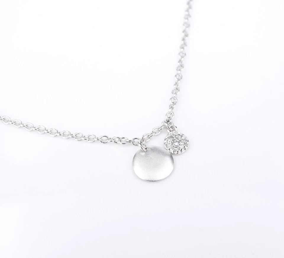 Meira T Oro Blanco 18k Diamante Collar Flecos Disco Estación 16" Diseñador NG1627 Foto 2 de 4