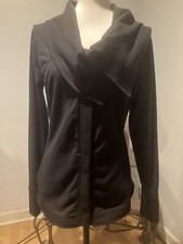 Lucy Black Activewear Jacket Oversized Snap Collar Zip Front Size Medium