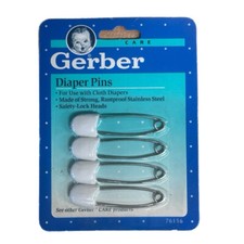 Gerber 4pc White Diaper Pins Stainless Steel VINTAGE 1991 BRAND NEW 