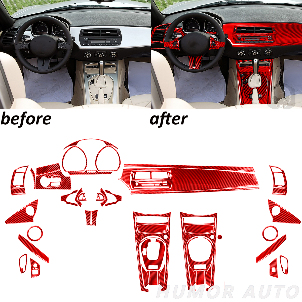 72Pcs Red Carbon Fiber Full Interior Kits Cover Trim For BMW Z4