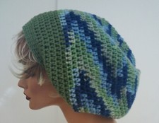 GREEN BLUE MULTI COLOR BAGGIE BAGGY SLOUCHY BEANIE HAT TAM CAP RASTA DREADS