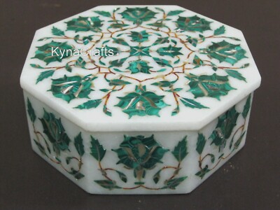 6 Inches Marble Jewelry Box Malachite Gemstone Inlay Work Keepsake Box | Gifting