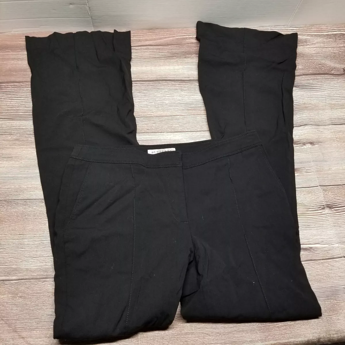 Burberry Womens Size 8 LONG Bell Bottom Stretch Pants Solid Black