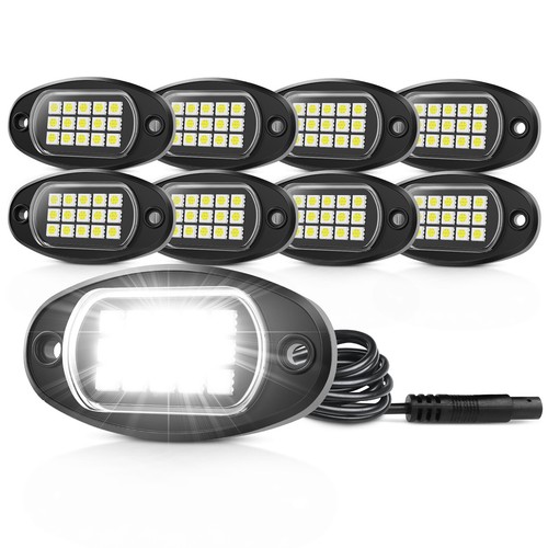 8 Pods Pure White LED Rock Lights Waterproof LED Underglow Lights for Car Truck - Foto 16 di 24