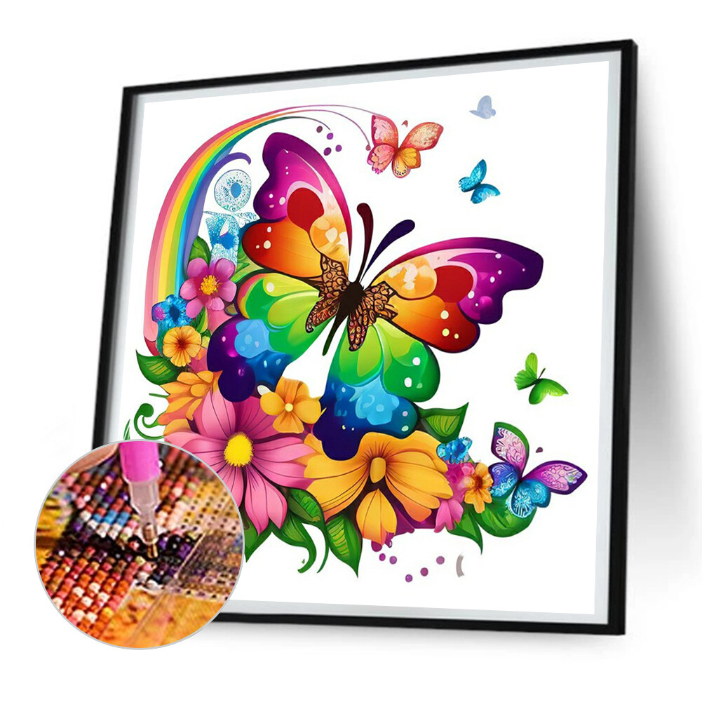5D DIY Full Round Drill Diamond Painting Rainbow Butterfly and Frog