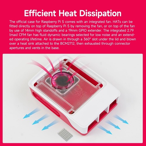 Raspberry Pi SC1159 Active Cooling PWM Fan Protection Inbuilt fan case Red-White - Picture 3 of 9