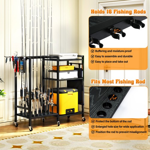 TC-HOMENY 16Rod Fishing Rod Holder Rack Stand Fishing Pole Gear Tackle Organizer - Bild 3 von 16