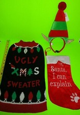 LARGE L Dog Pet Ugly XMas Holiday Sweater Elf Headband Funny Christmas Stocking